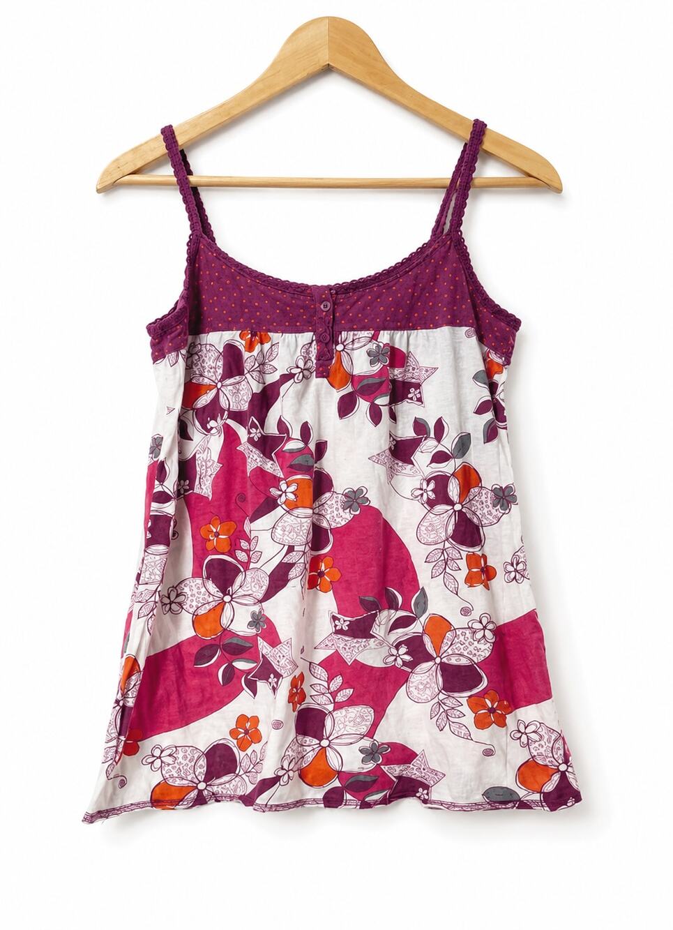 Kira Floral Cami Tank Top Women's Medium Purple Smocked Boho Spaghetti Strap